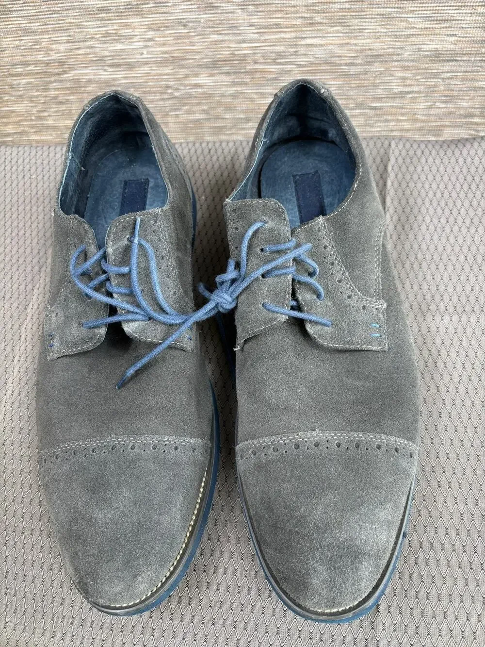Joseph Abboud Shoes Mens Size 13 Gray Suede Cap Toe Derby Dress Blue Sole